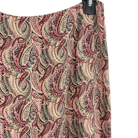 Talbots Petite Pure Silk Paisley Midi A-Line Red Beige Skirt Side Zip sz 10P - Picture 13 of 16